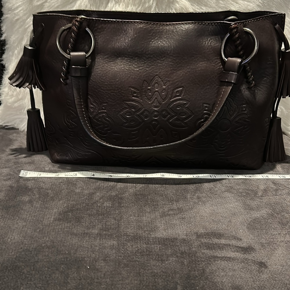 Andrea Mabiani Luxury Rustic Inspired Brown Leather Embossed Shoulder/Tote Bag - Picture 7 of 11
